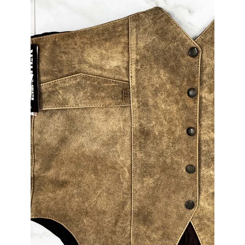 STS Ranchwear Men's Antique Leather Chisum Vest Sz XL Double Conceal Carry